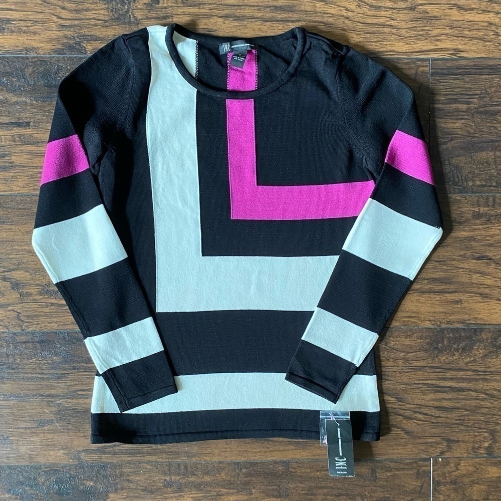 INC International Concepts, Women’s Blouse, Black Color Block, Size S